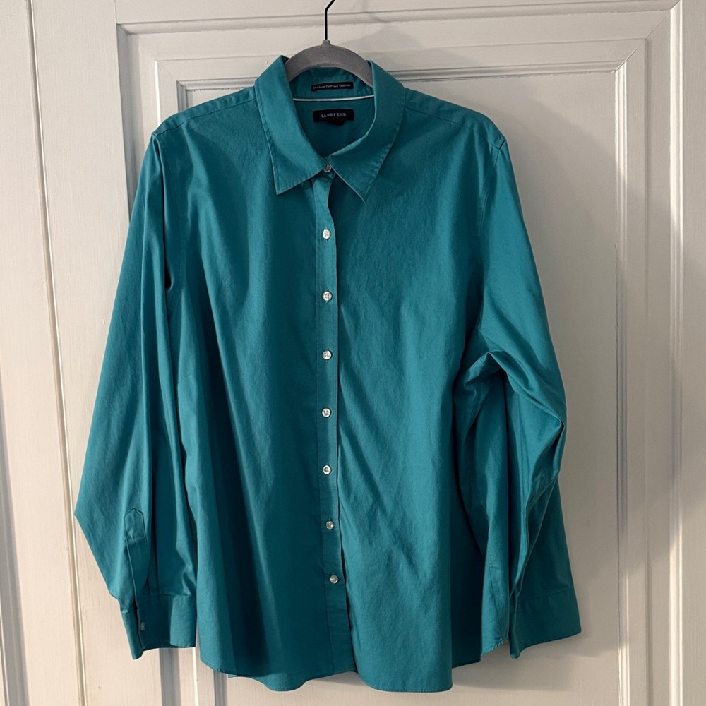 Lands' End Women's Teal Button Down Shirt